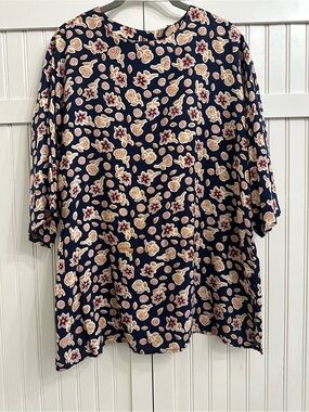 VTG 80s The Fashion Lab Lee Winter Rayon Abstract Floral Blouse Top L USA Made
